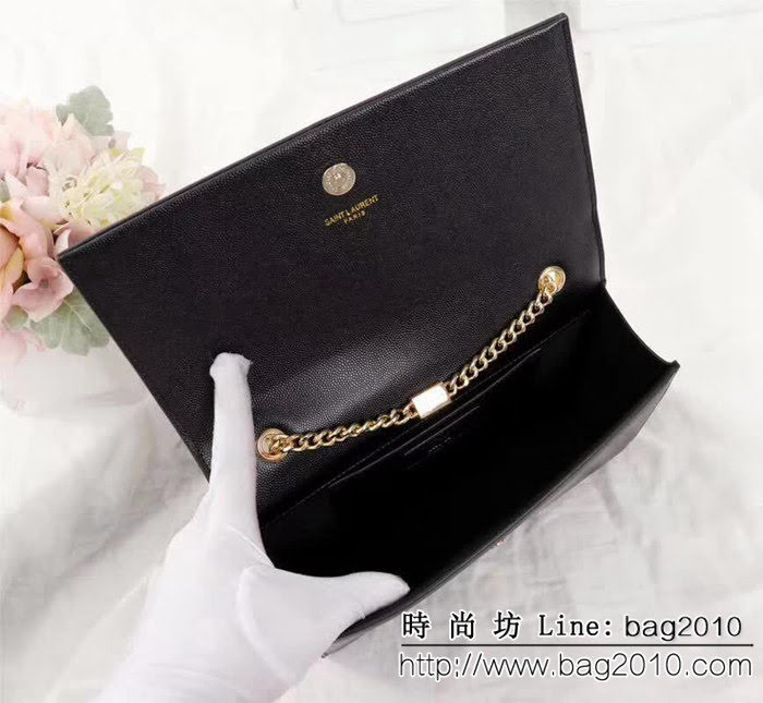 YSL聖羅蘭 原版魚子醬牛皮 翻蓋式 金色鏈條包 26702-1 YAS1200